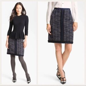 Tory Burch Navy Multicolor Tweed Pencil Skirt
